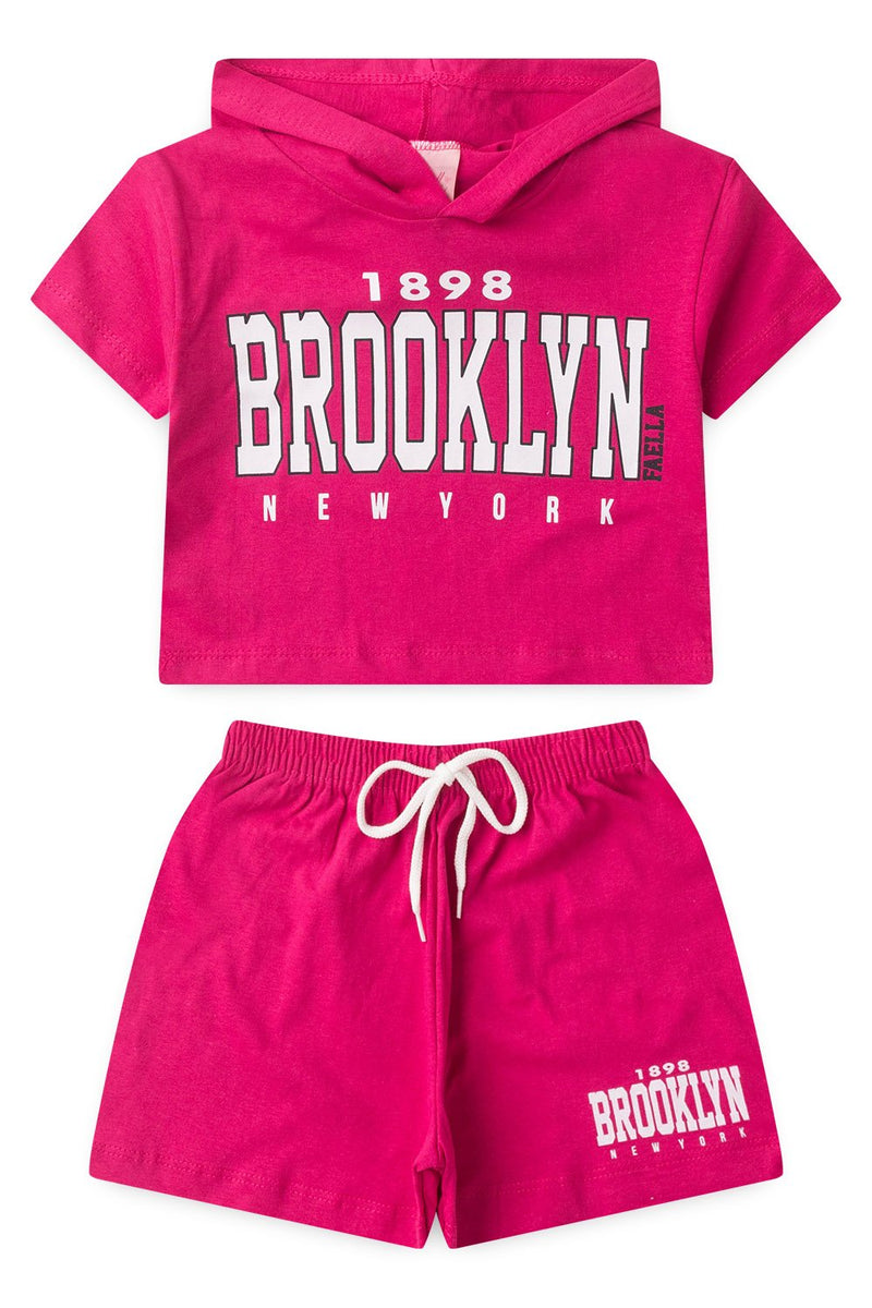 Conjunto Cropped Infantil Verão Feminino Brooklyn Faella - Pink