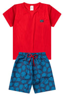 Conjunto Infantil Verão Masculino Plaquinha - Vermelho