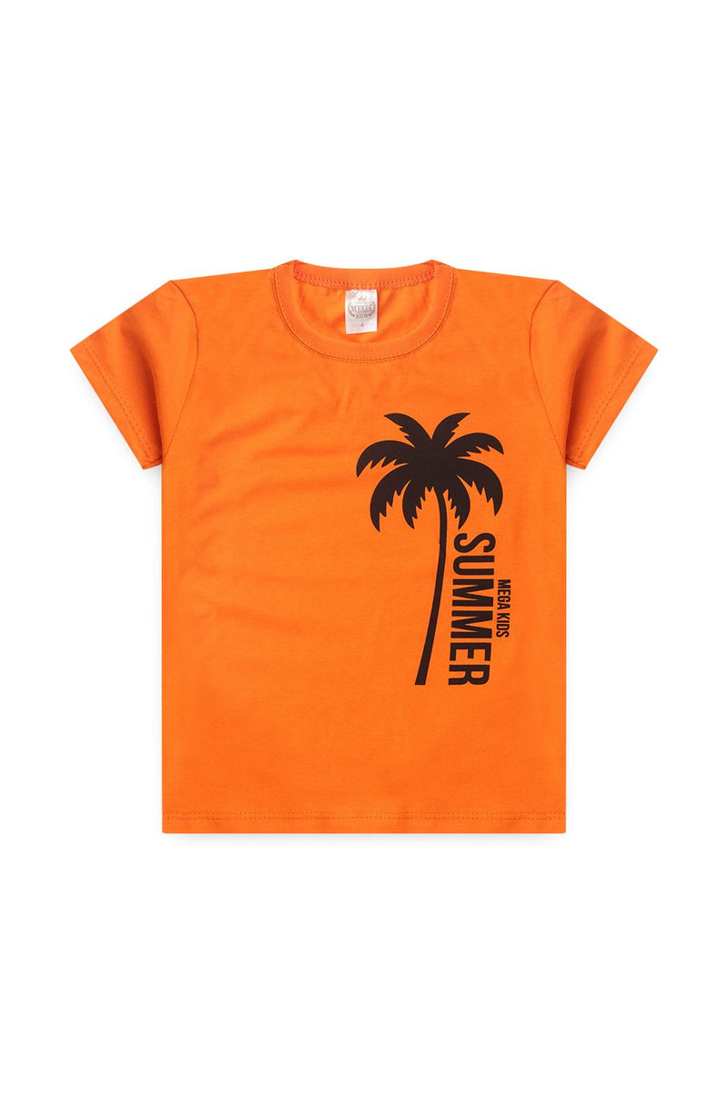 Conjunto Infantil Verão Masculino Camiseta Palmeira Summer - Laranja