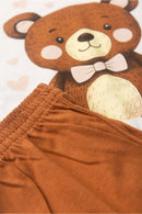 Conjunto Infantil Pijama Verão Feminino Ursinho - Off White