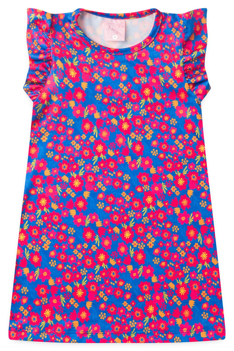 Vestido Infantil Verão Feminino Flores - Azul