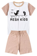 Pijama Infantil Verão Masculino Dino Gamer - Bege