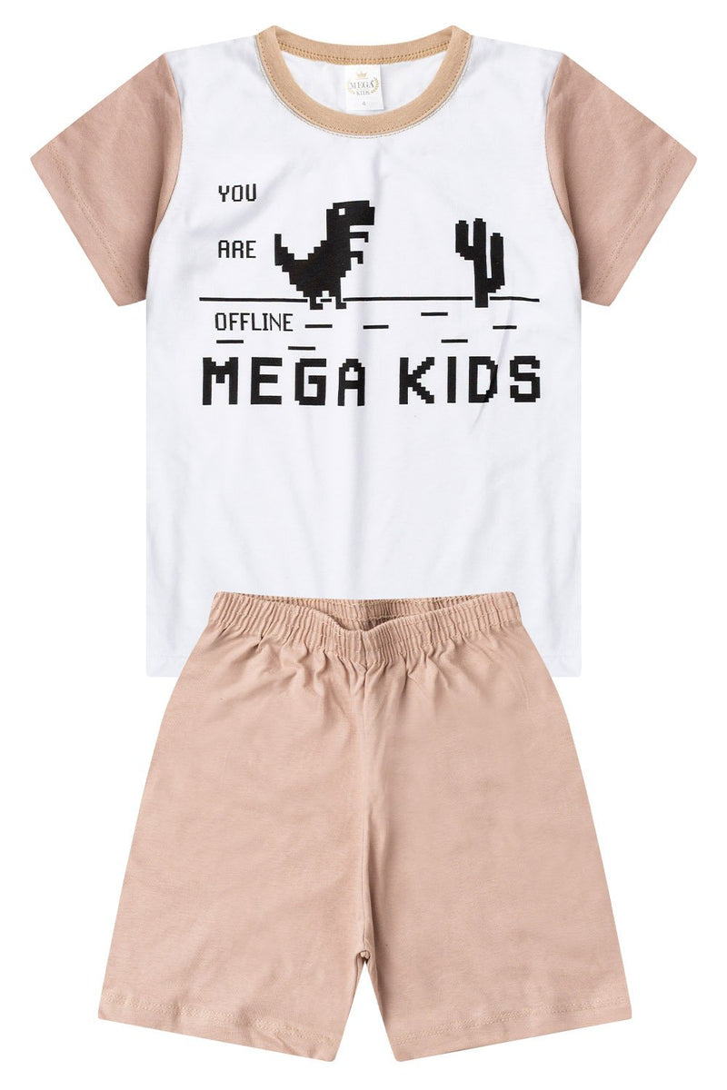 Pijama Infantil Verão Masculino Dino Gamer - Bege