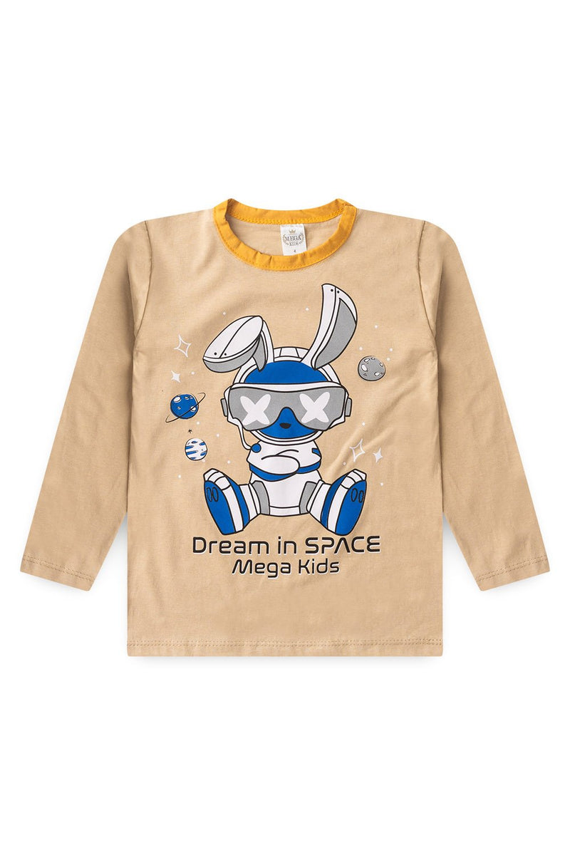 Pijama Infantil Manga Longa Masculino Space Rabbit - Bege