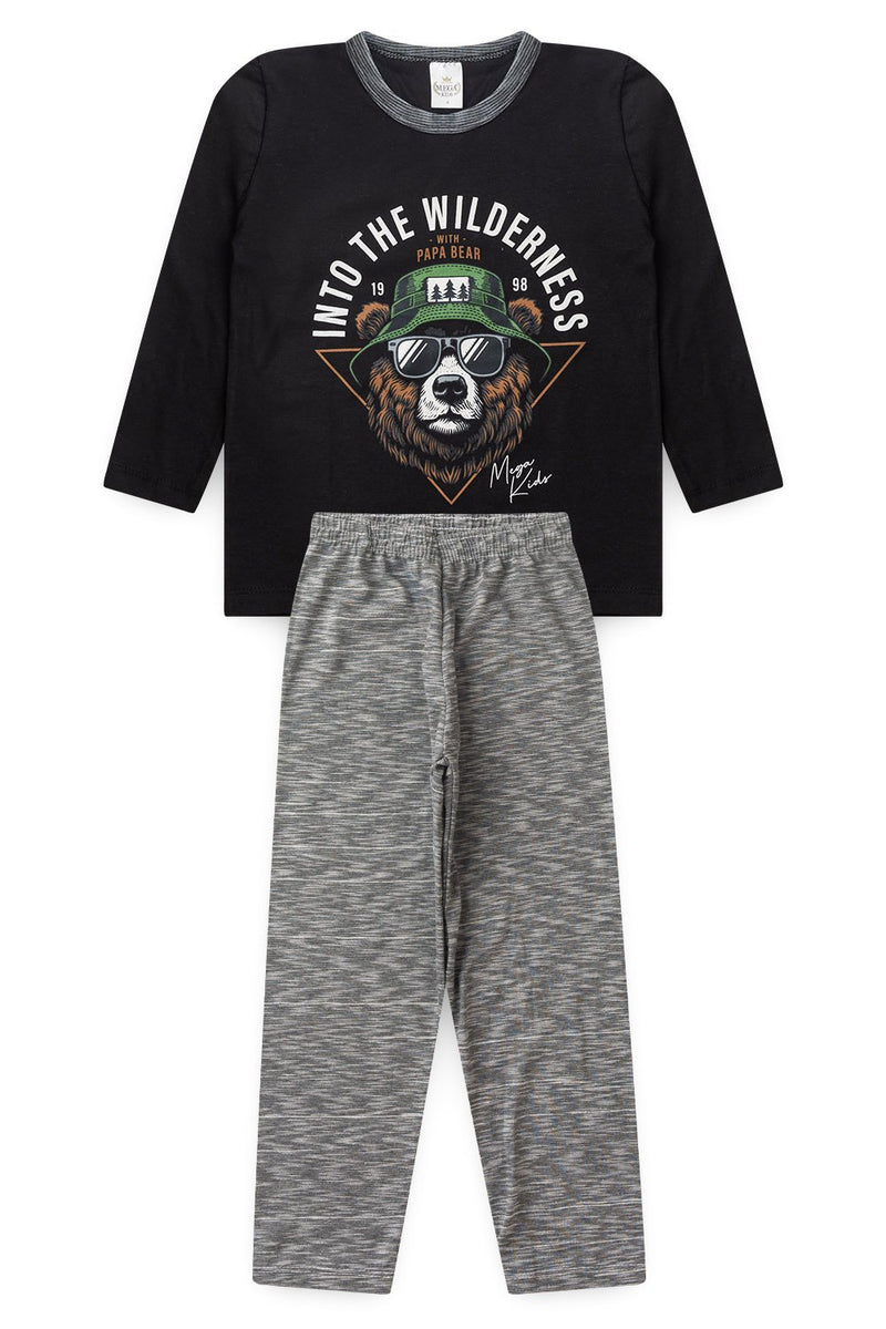 Pijama Infantil Manga Longa Masculino Into the wilderness - Preto