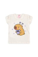 Conjunto Infantil Pijama Verão Feminino Capivara Love - Off White