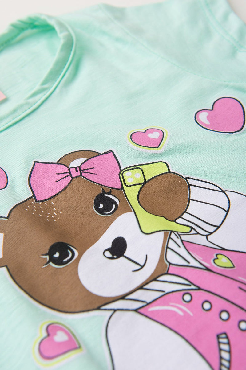 Vestido Infantil Verão Feminino Urso - Verde