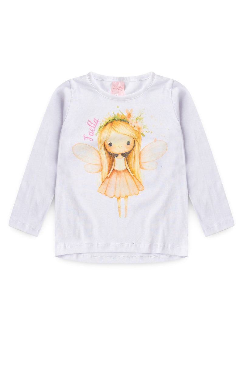 Pijama Infantil Manga Longa Feminino Fada - Branco