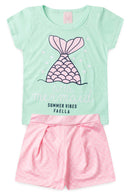 Conjunto Infantil Verão Feminino Sereia - Verde