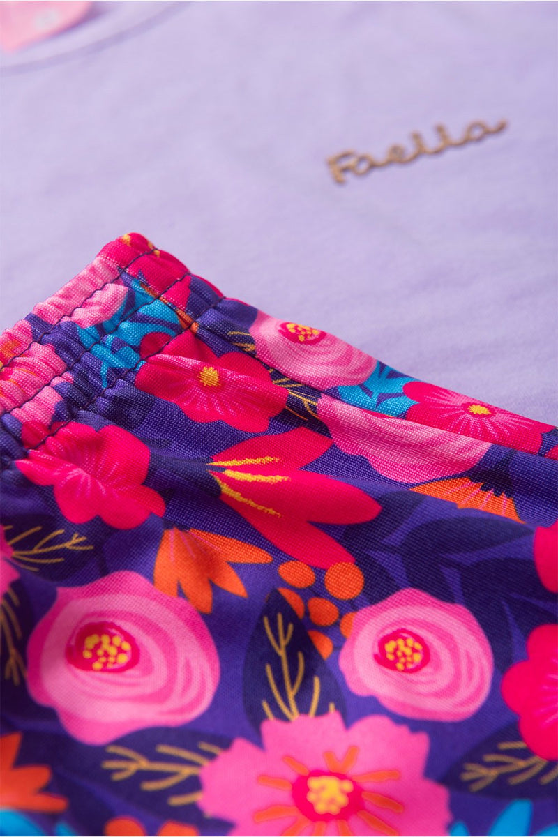 Conjunto Infantil Verão Feminino Pantalona Faella Florido - Lilás