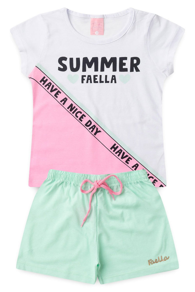 Conjunto Infantil Verão Feminino Summer Faella - Branco