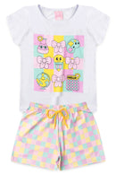 Conjunto Infantil Verão Feminino Quadriculados - Branco