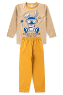 Pijama Infantil Manga Longa Masculino Space Rabbit - Bege