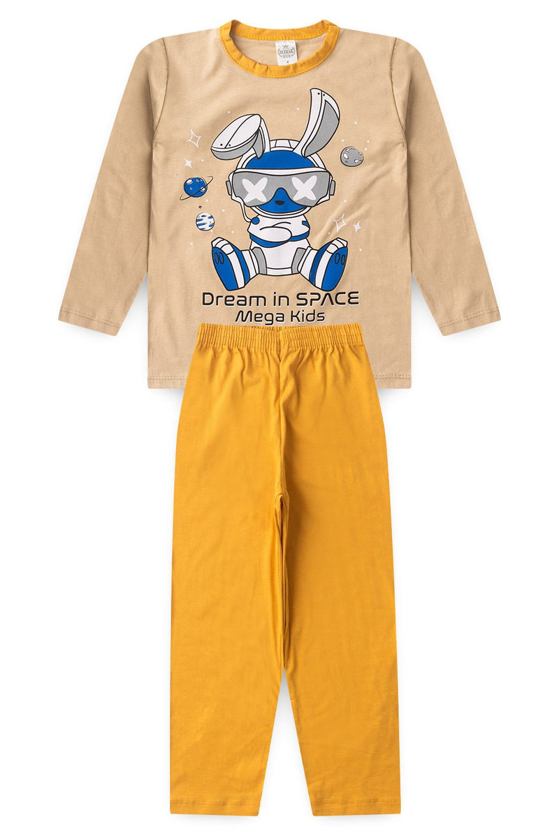 Pijama Infantil Manga Longa Masculino Space Rabbit - Bege