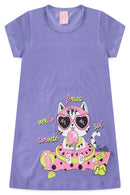 Vestido Infantil Verão Feminino Gatinha de Oculos - Lilás