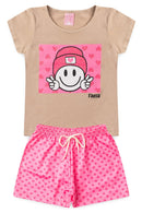 Conjunto Infantil Verão Feminino Emogi - Bege