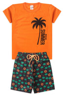 Conjunto Infantil Verão Masculino Camiseta Palmeira Summer - Laranja
