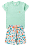 Conjunto Infantil Verão Masculino Camiseta Plaquinha - Verde