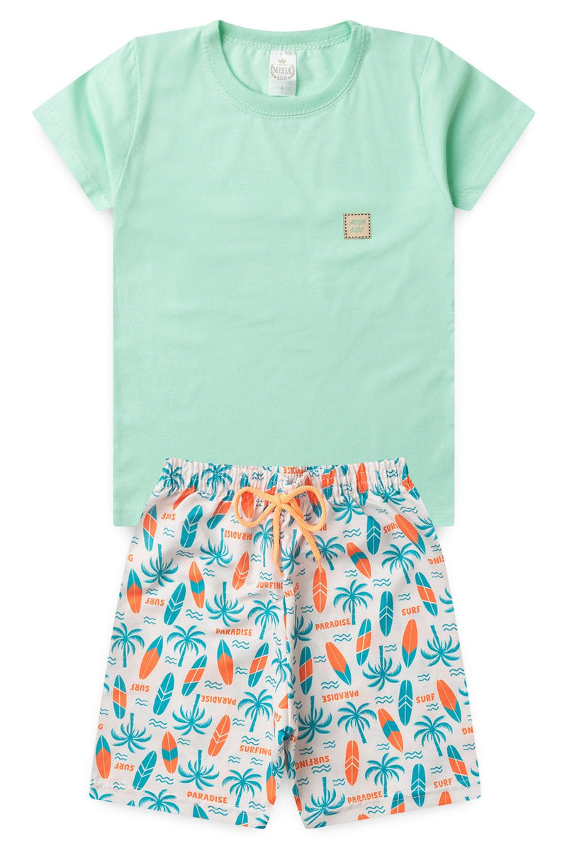 Conjunto Infantil Verão Masculino Camiseta Plaquinha - Verde