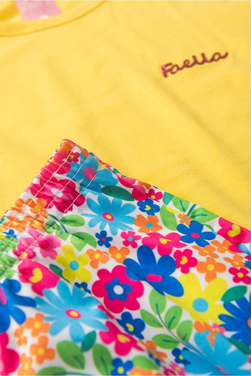 Conjunto Infantil Verão Feminino Pantalona Faella Florido - Amarelo
