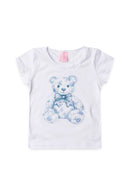 Conjunto Infantil Pijama Verão Feminino Ursinho com Gliter - Branco