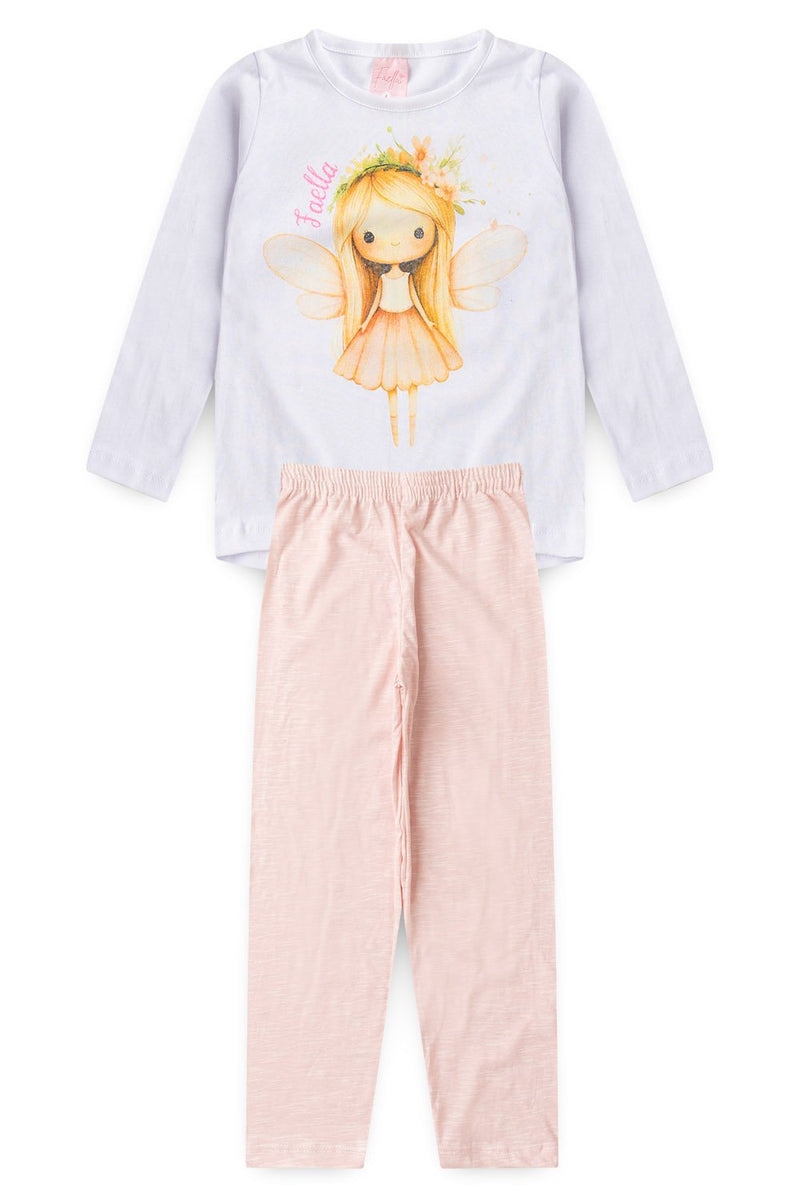 Pijama Infantil Manga Longa Feminino Fada - Branco