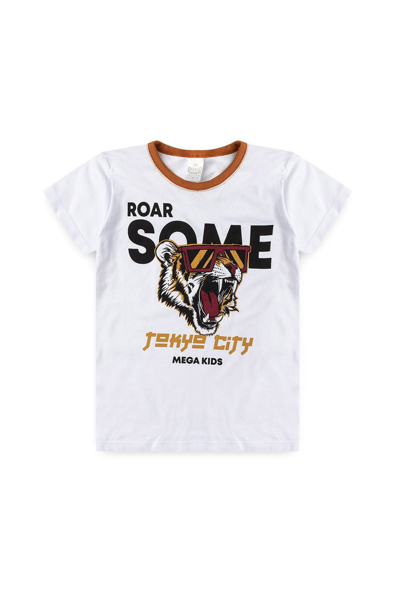 Pijama Infantil Verão Masculino Tigre de Óculos - Branco