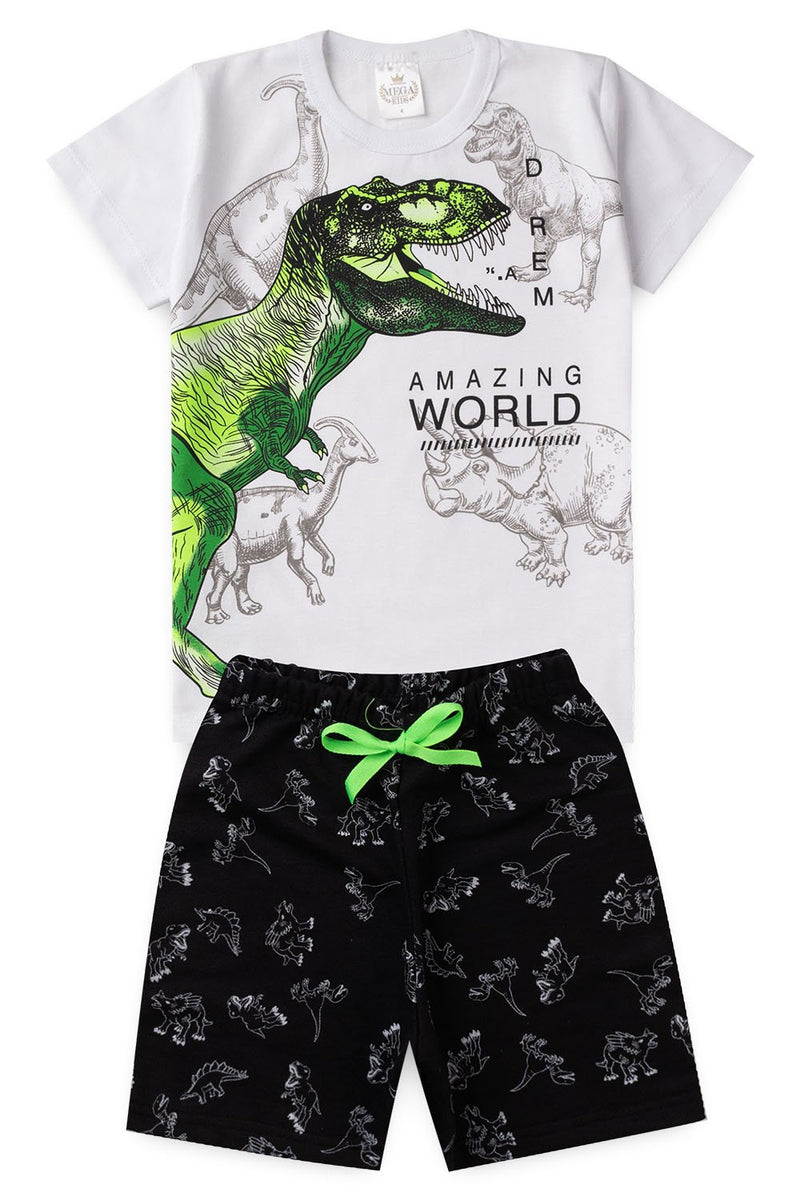 Conjunto Infantil Verão Masculino Dinossauros - Branco