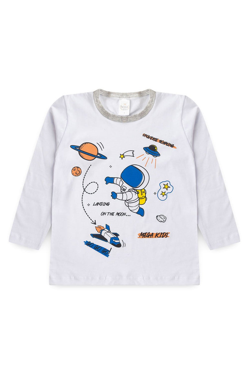 Pijama Infantil Manga Longa Masculino Astronauta - Branco