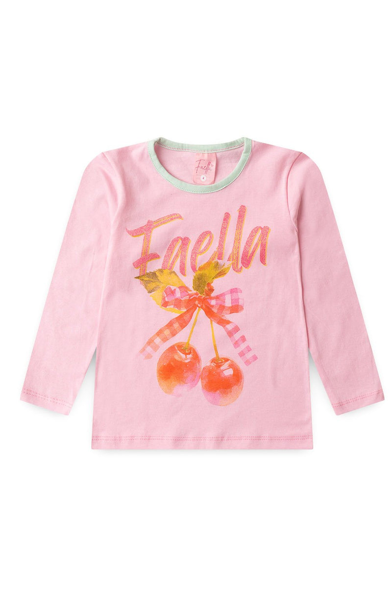 Pijama Infantil Manga Longa Feminino Cherry Faella - Rosa