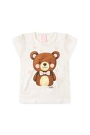 Conjunto Infantil Pijama Verão Feminino Ursinho - Off White