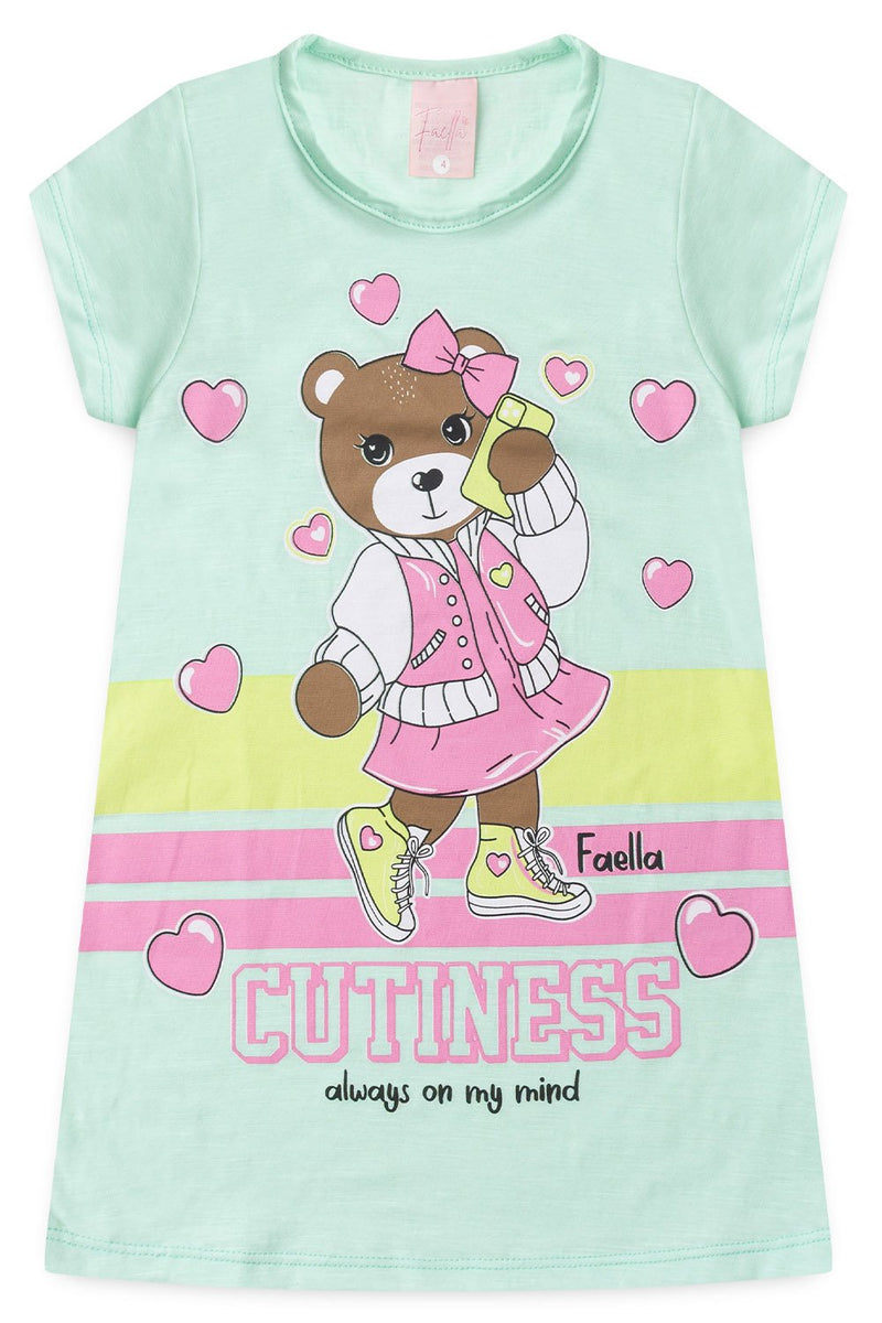 Vestido Infantil Verão Feminino Urso - Verde