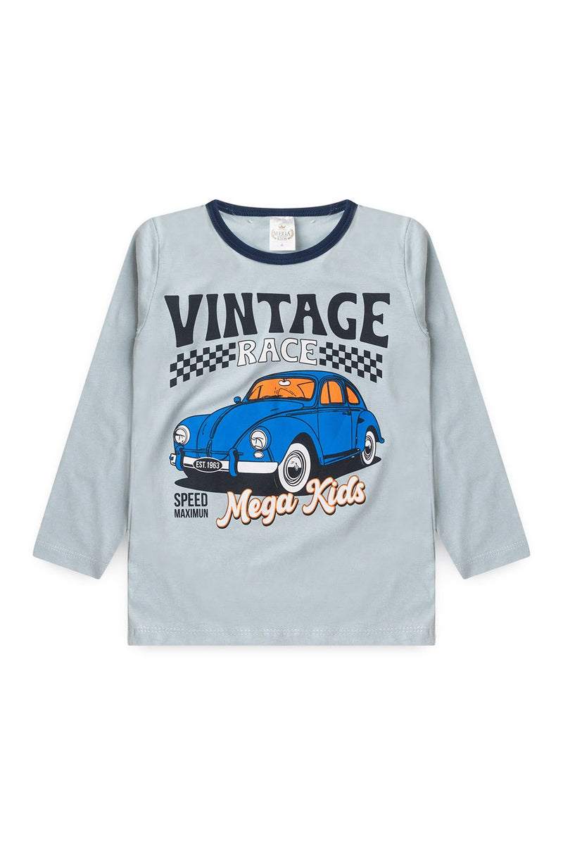 Pijama Infantil Manga Longa Masculino Vintage - Azul