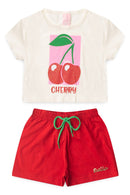 Conjunto Cropped Infantil Verão Feminino Cherry - Off White