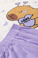 Conjunto Infantil Pijama Verão Feminino Capivara Love - Off White