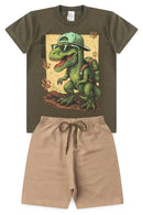 Conjunto Infantil Verão Masculino Dino de Boné - Verde