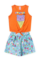 Conjunto Infantil Verão Feminino Regata Summer - Laranja