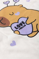 Conjunto Infantil Pijama Verão Feminino Capivara Love - Off White