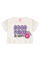 Conjunto Cropped Infantil Verão Feminino Good Vibes - Off White