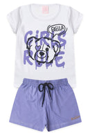Conjunto Infantil Verão Feminino Girls Rule - Branco