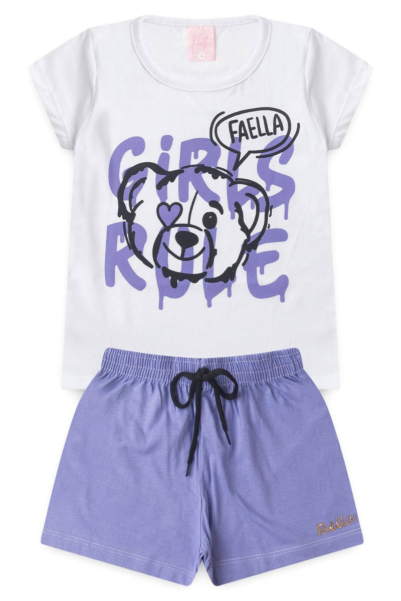 Conjunto Infantil Verão Feminino Girls Rule - Branco