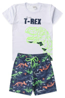 Conjunto Infantil Verão Masculino T-Rex - Branco