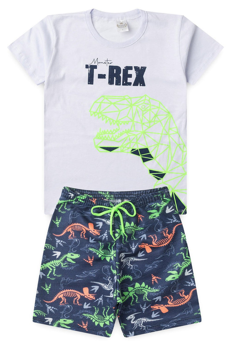 Conjunto Infantil Verão Masculino T-Rex - Branco