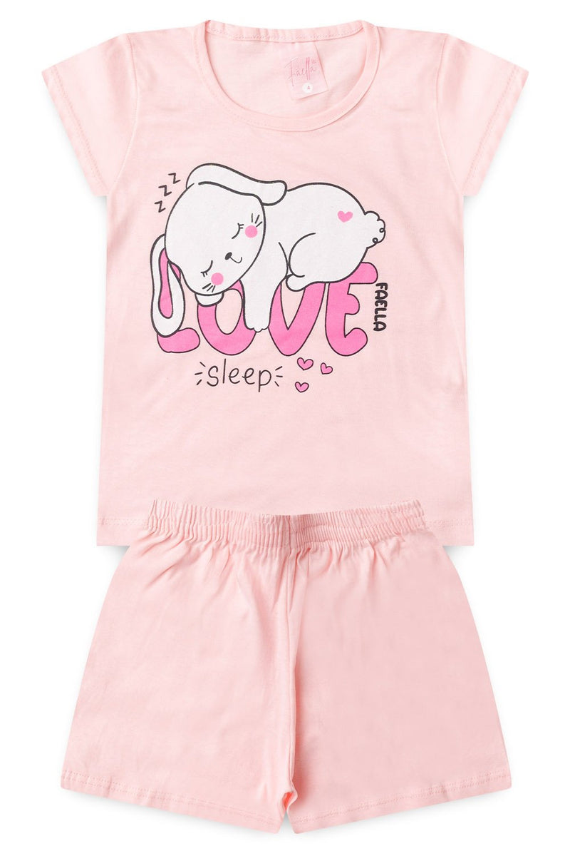 Conjunto Infantil Pijama Verão Feminino Coelho Love - Rosa