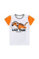 Pijama Infantil Verão Masculino Tigre de Fone - Branco