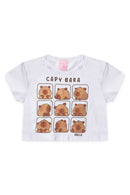 Conjunto Cropped Infantil Verão Feminino Capy Bara - Branco