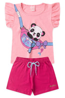 Conjunto Infantil Verão Feminino Pandinha de Bolsa - Rosa