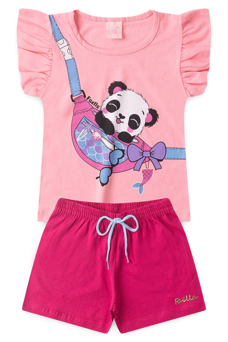 Conjunto Infantil Verão Feminino Pandinha de Bolsa - Rosa