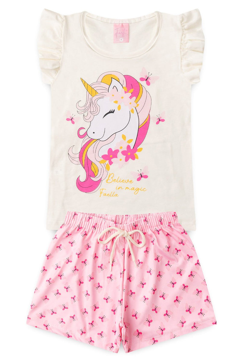 Conjunto Infantil Verão Feminino Believe in Magic - Off White