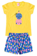 Conjunto Infantil Pijama Verão Feminino Sorvete - Amarelo